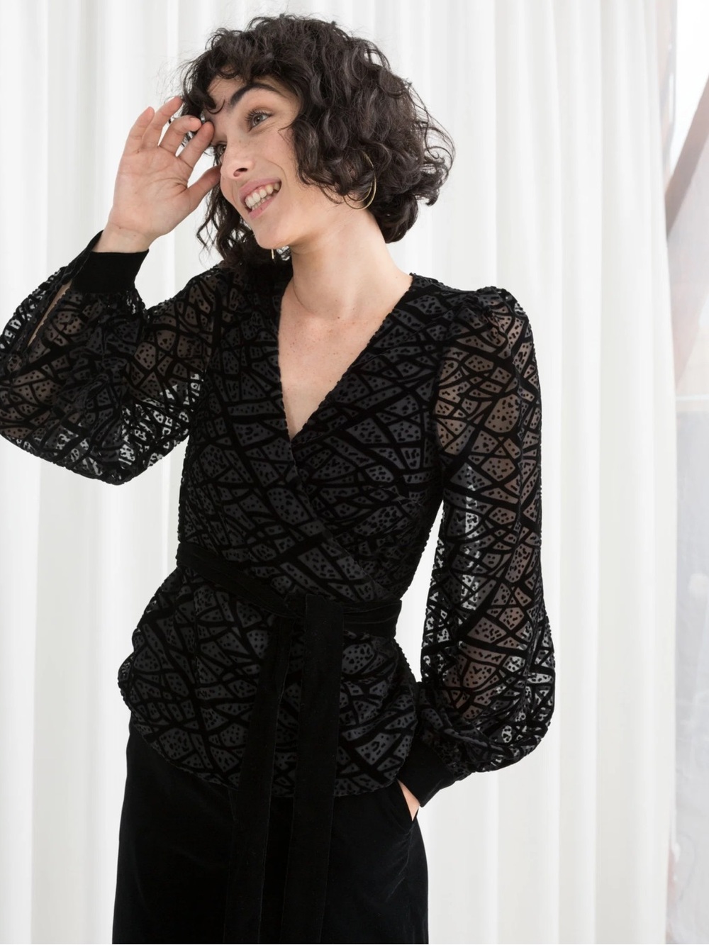 Velvet and mesh wrap black blouse &other stories size 4